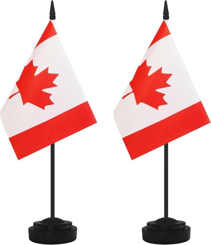 Yamiuo 2 Pack Canada Desk Flag Set, Canadian Desktop Small Miniature Table Office Flag with 12" Black Pole and Black Base, Offices, Classroom, Home, Festival Decoration (Canada) - Image 1